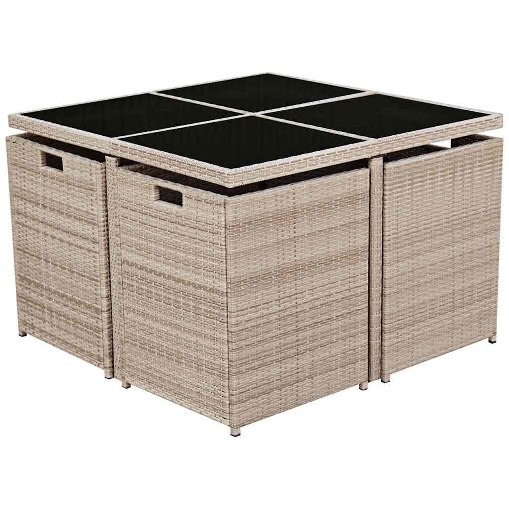vidaXL 5-piece Garden Dining Set with Cushions Poly Rattan Beige