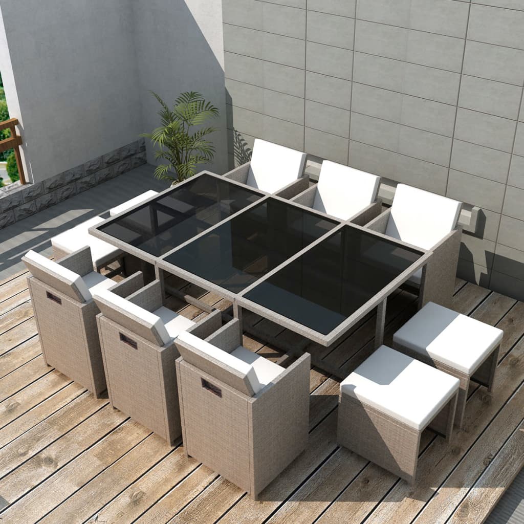 vidaXL 5-piece Garden Dining Set with Cushions Poly Rattan Beige