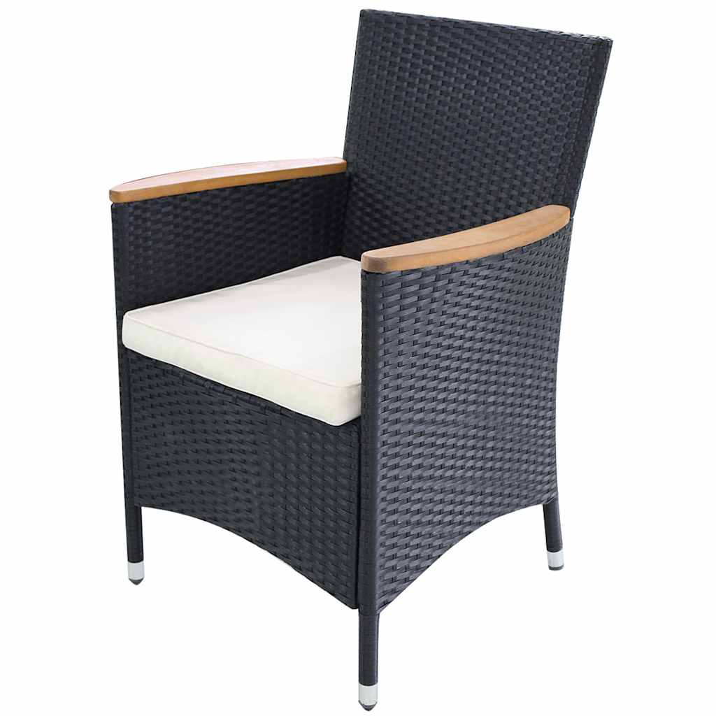 vidaXL 3-delige Tuinset met kussens poly rattan zwart