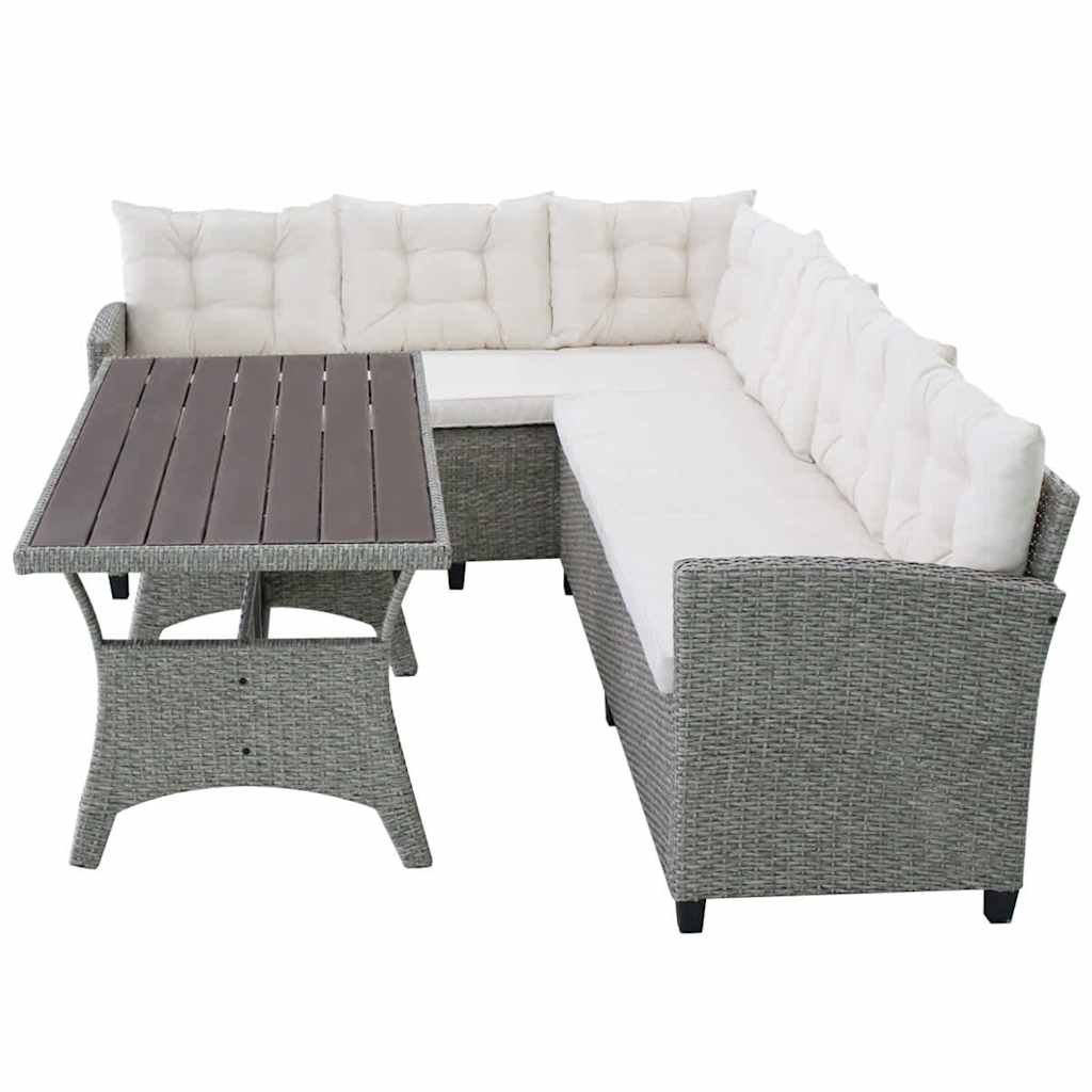 vidaXL 3-delige Loungeset met kussens poly rattan grijs