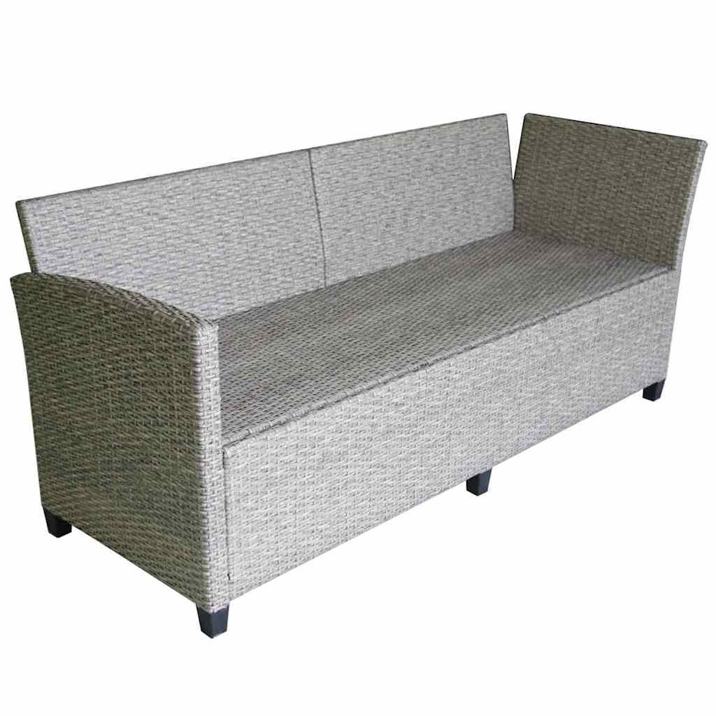 vidaXL 3-delige Loungeset met kussens poly rattan grijs