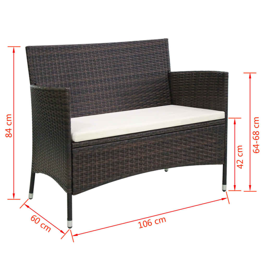 vidaXL Tuinbank 106 cm poly rattan bruin