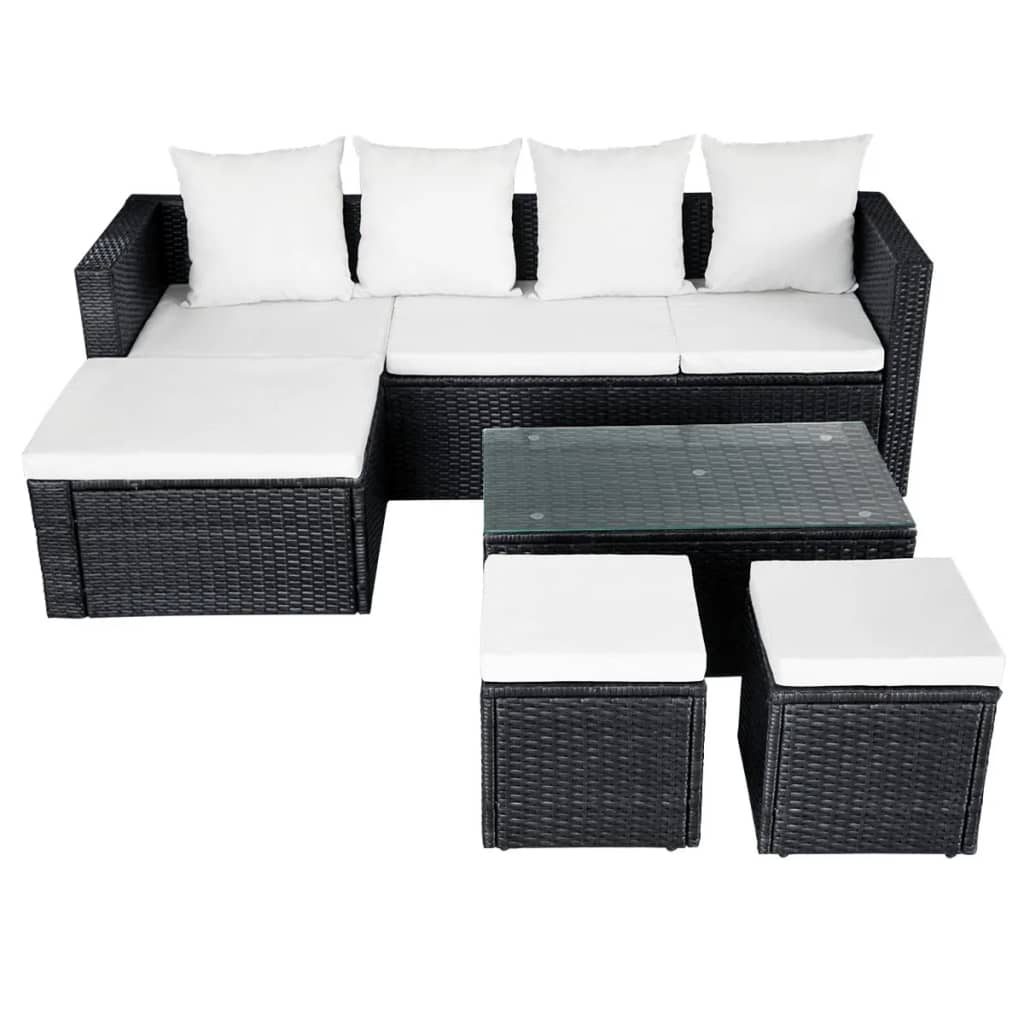 vidaXL 4-delige Loungeset met kussens poly rattan bruin