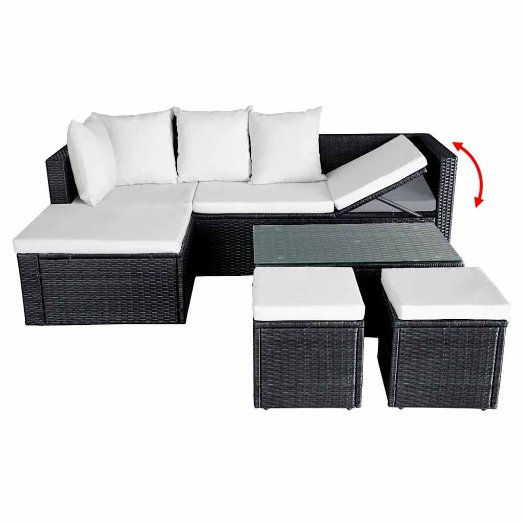 vidaXL 4-delige Loungeset met kussens poly rattan bruin