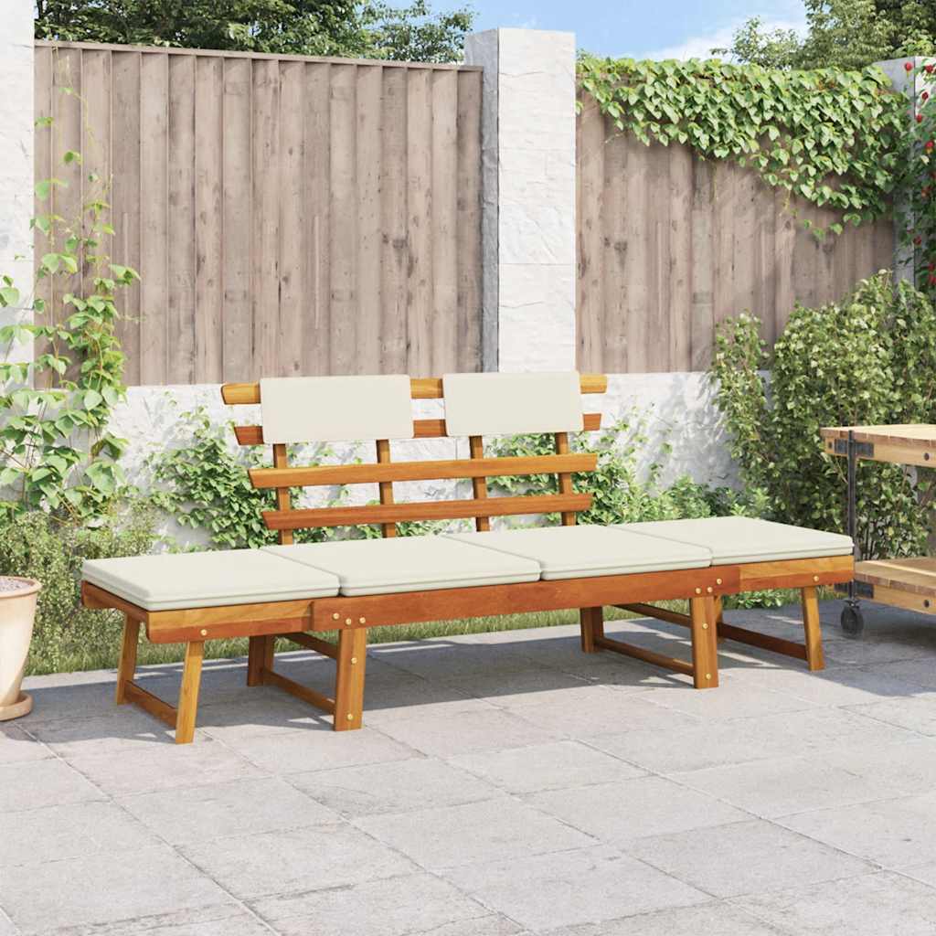 vidaXL Banquette de jardin avec coussins 2 en 1 190 cm en acacia massif gris