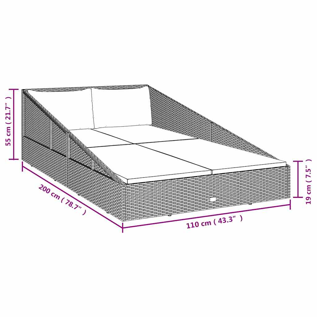 vidaXL Tuinbed 110x200 cm poly rattan grijs