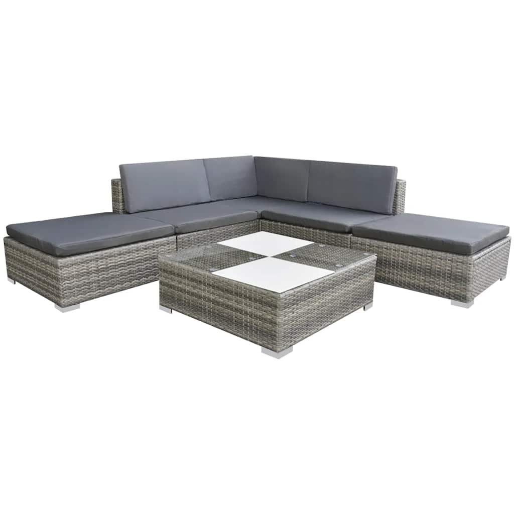 vidaXL 6-delige Loungeset met kussens poly rattan bruin