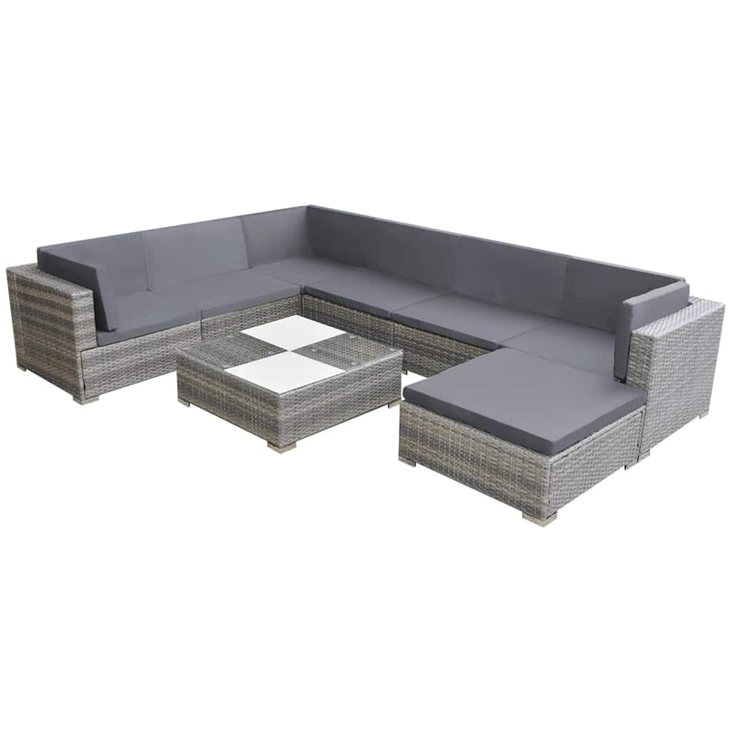 vidaXL 8-piece Lounge Set with Cushions Poly Rattan Brown