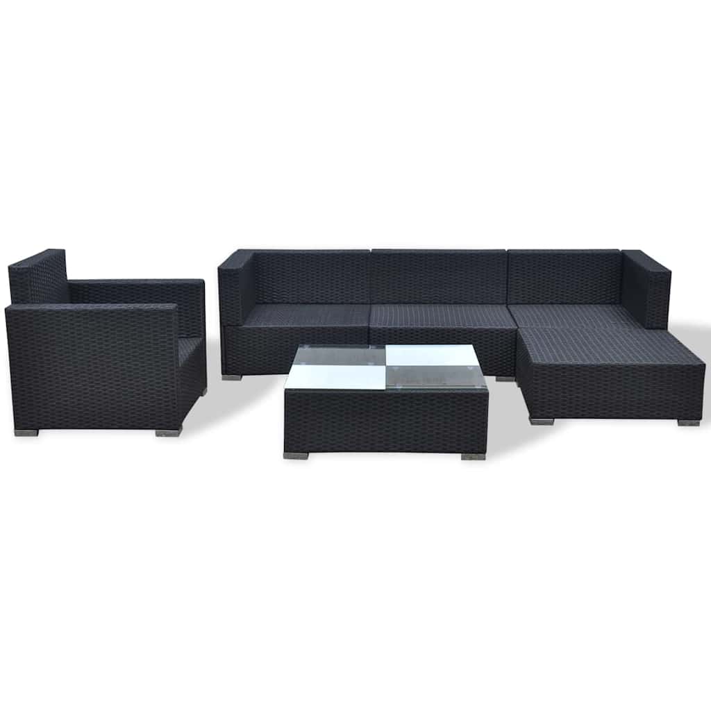 vidaXL 6-delige Loungeset met kussens poly rattan grijs