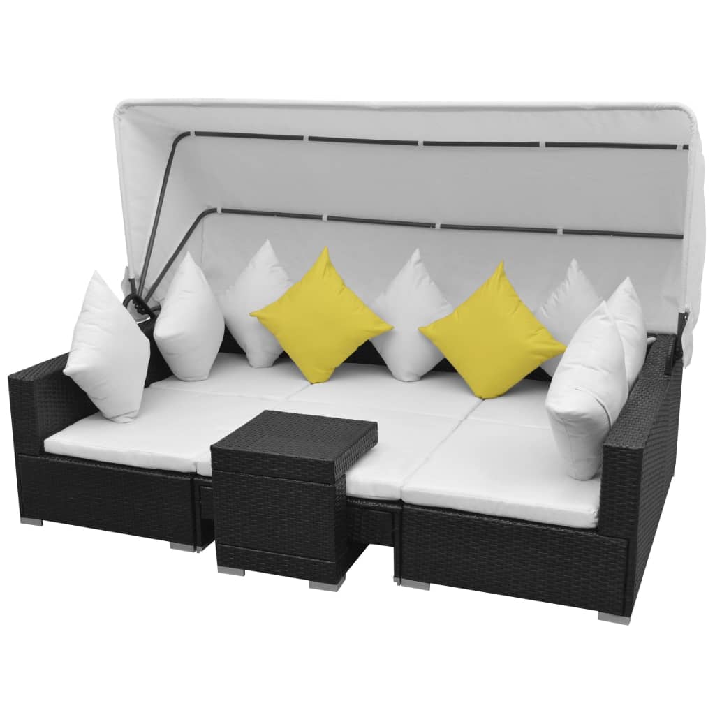 vidaXL 7-delige Loungeset met luifel poly rattan zwart