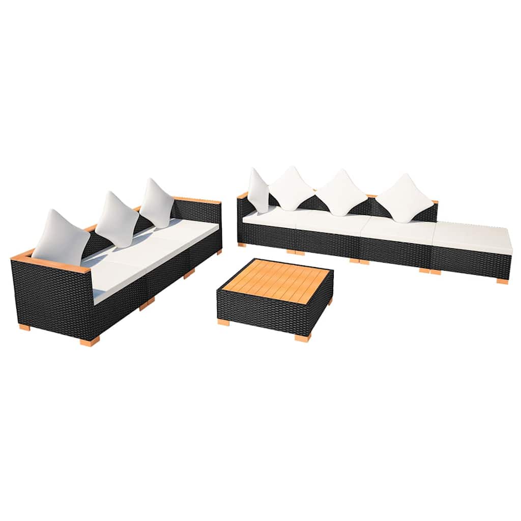 vidaXL 7-delige Loungeset met kussens poly rattan zwart