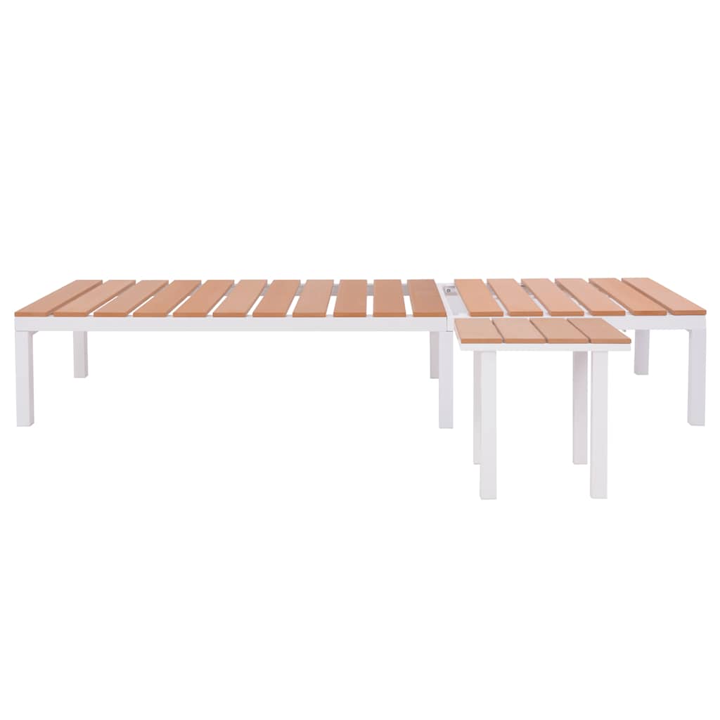 vidaXL Ligbedden 2 st met tafel aluminium en HKC wit en bruin