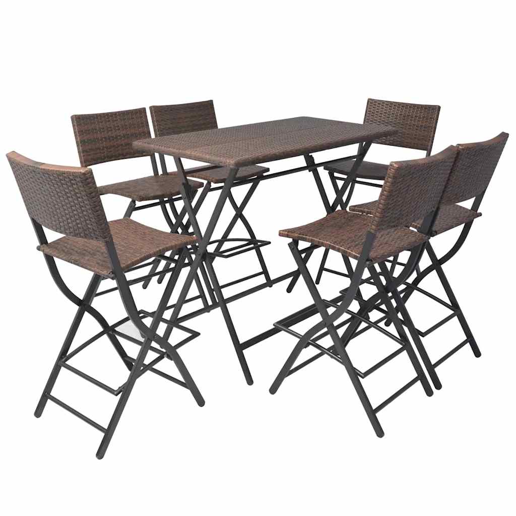 vidaXL 7-Piece Garden Dining Set Foldable Steel Poly Rattan Brown