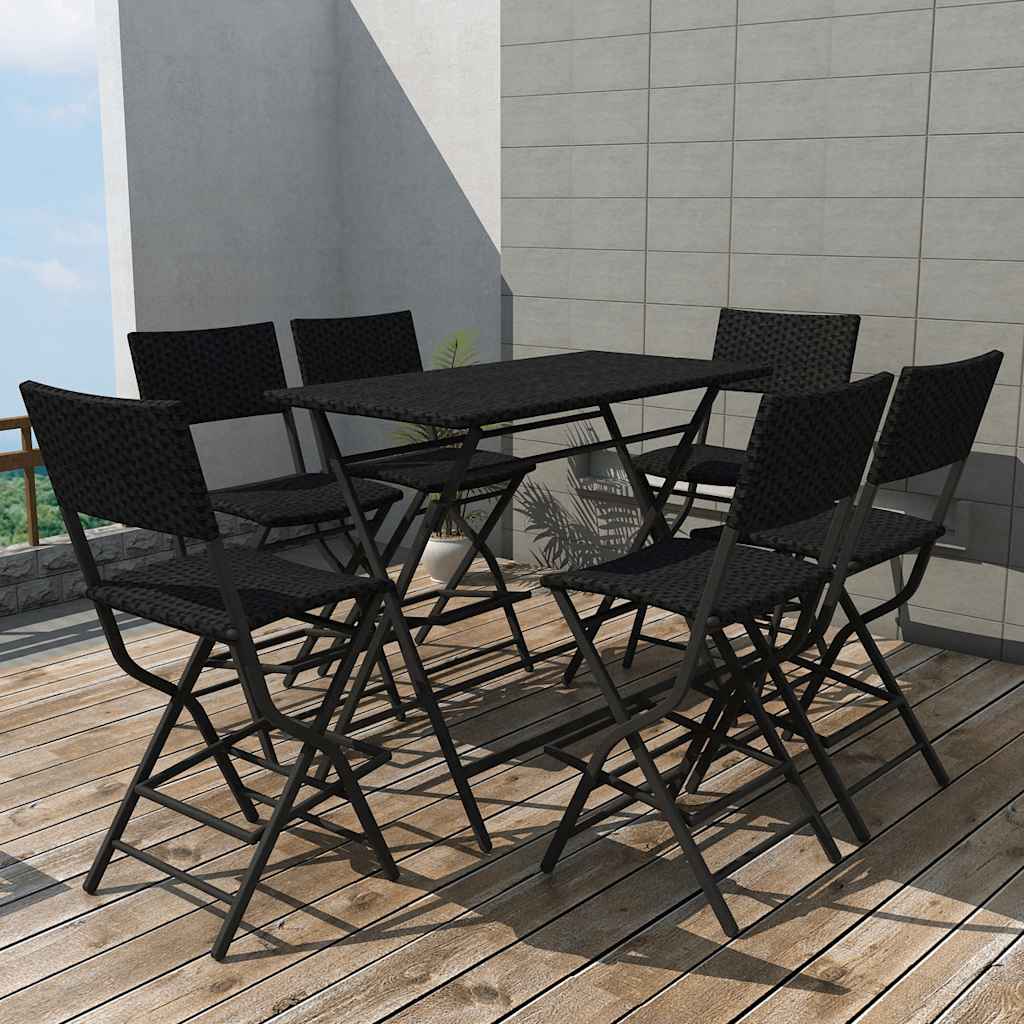 vidaXL 7-Piece Garden Dining Set Foldable Steel Poly Rattan Brown