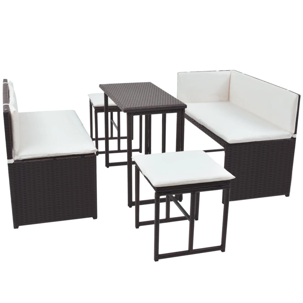 vidaXL 5-delige Tuinset staal poly rattan bruin