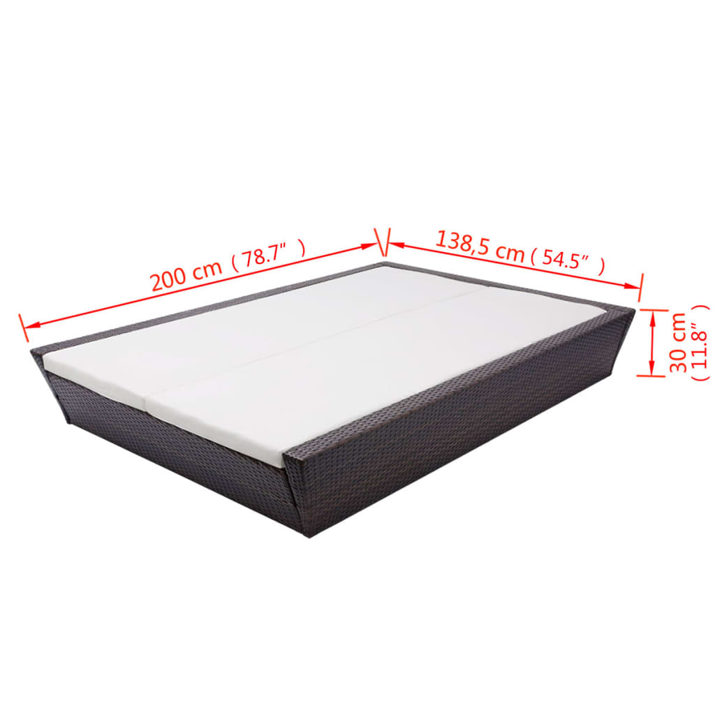 vidaXL Lounge Bed with Cushion Poly Rattan Brown