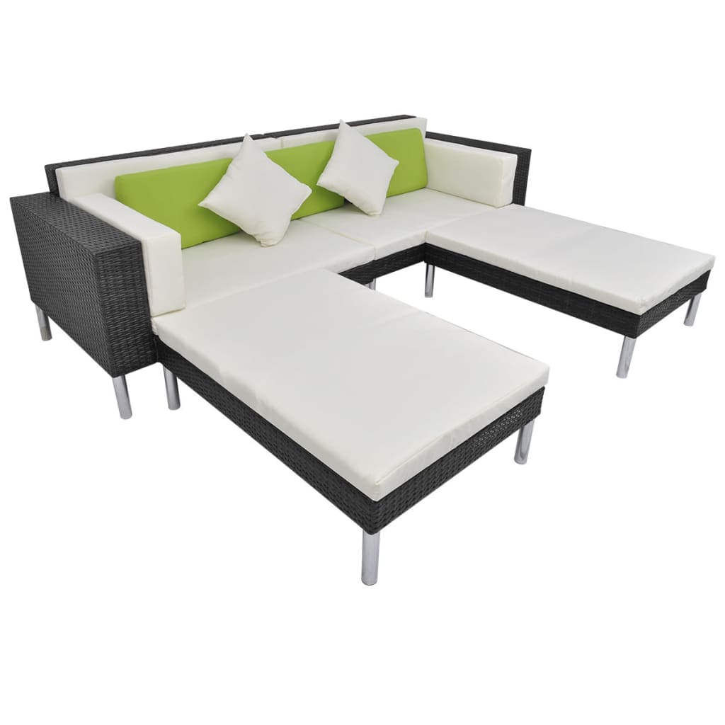 vidaXL 4-delige Loungeset met kussens poly rattan zwart