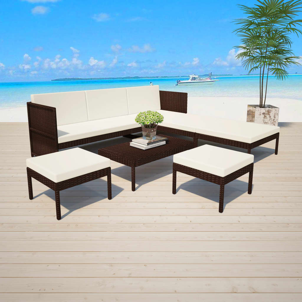 vidaXL Ensemble de salon 6 personnes avec des chaises en poly rotin confortables