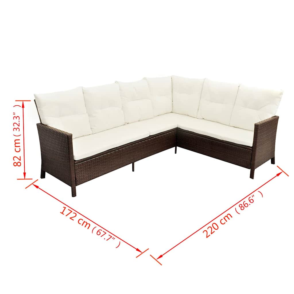 vidaXL 4-Piece Lounge Set with Cushions Poly Rattan Brown