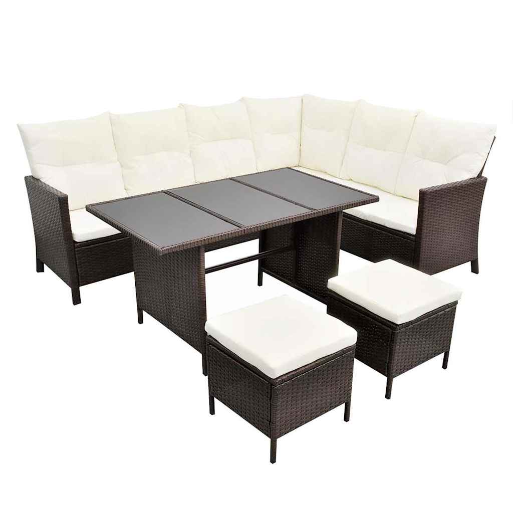 vidaXL 4-Piece Lounge Set with Cushions Poly Rattan Brown