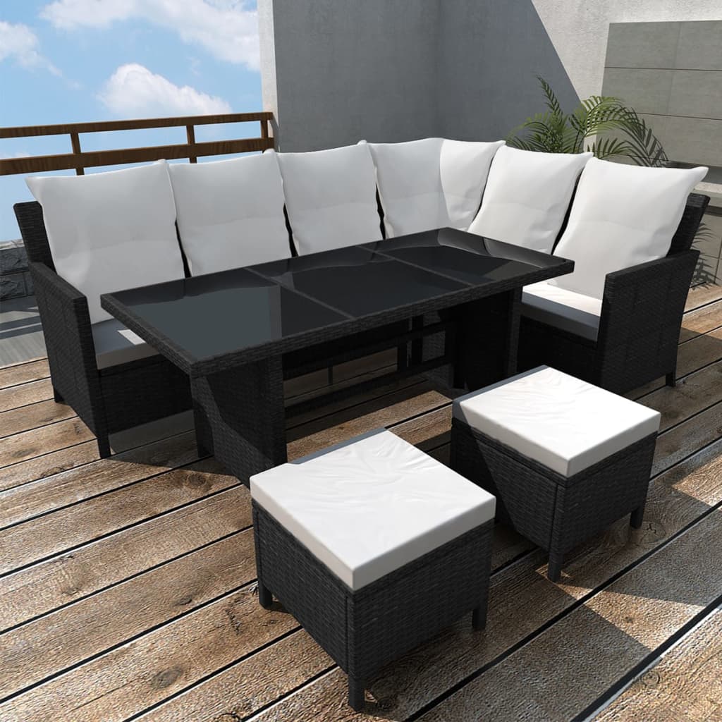 vidaXL 4-Piece Lounge Set with Cushions Poly Rattan Brown