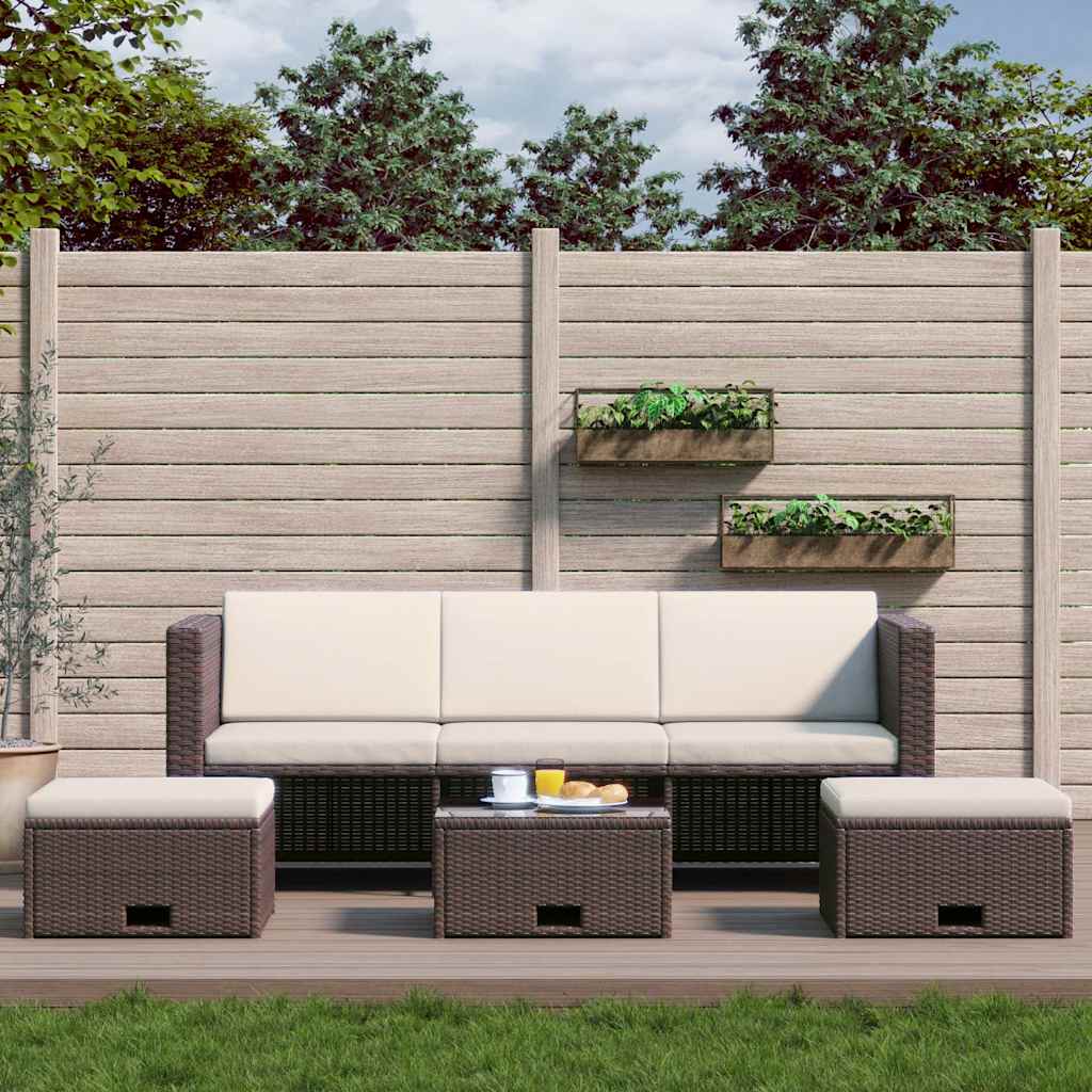vidaXL 4-Piece Lounge Set with Cushions Poly Rattan Brown