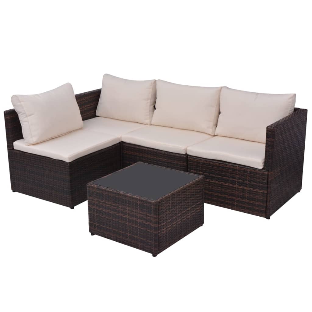 vidaXL 5-delige Loungeset met kussens poly rattan bruin