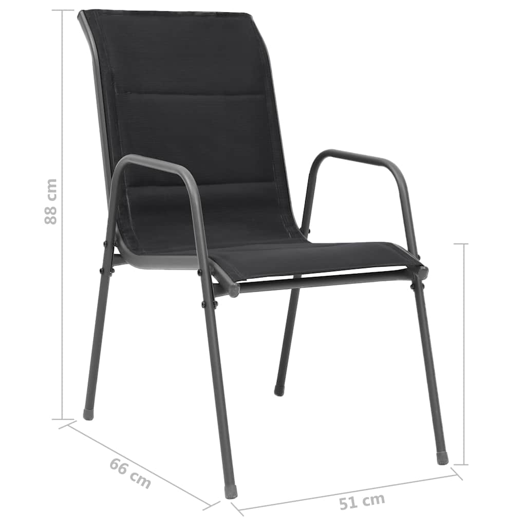 vidaXL Tuinstoelen stapelbaar 2 st staal en textileen zwart