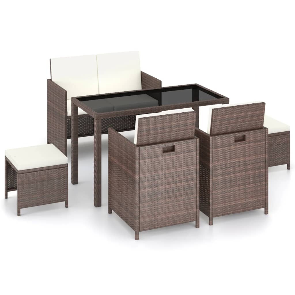 vidaXL 6-delige Tuinset met kussens poly rattan zwart