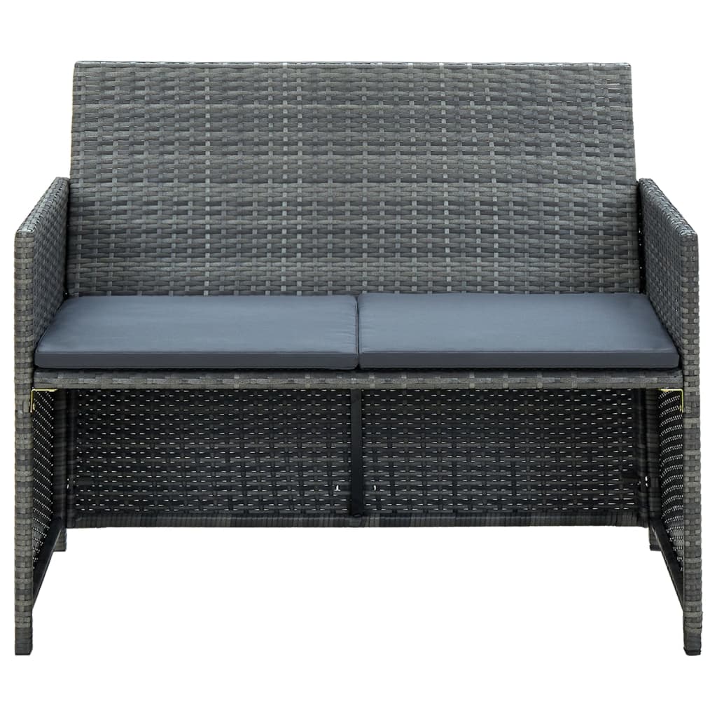 vidaXL 4-delige Loungeset met kussens poly rattan zwart