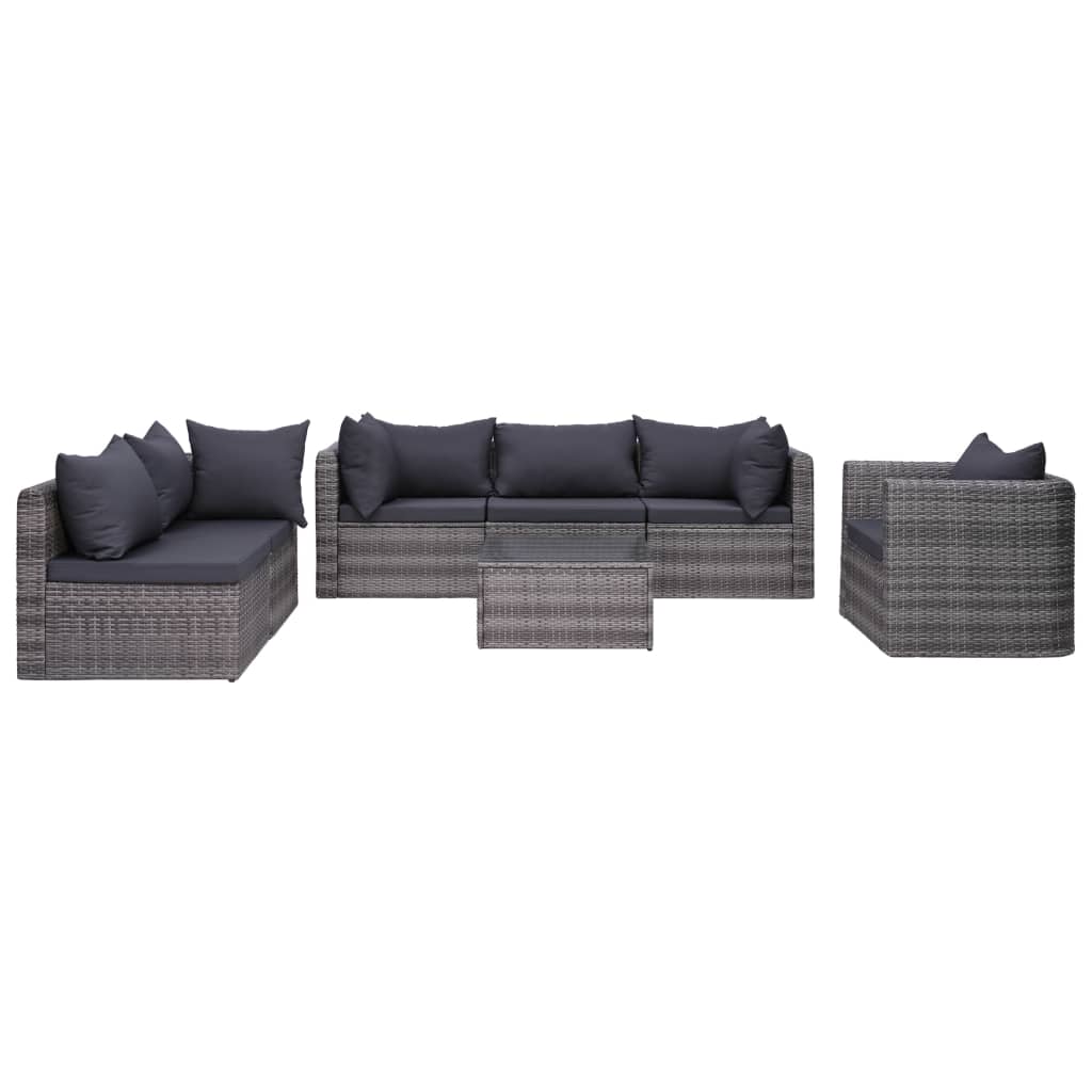 vidaXL 8-Piece Lounge Set with Cushions Poly Rattan Grey