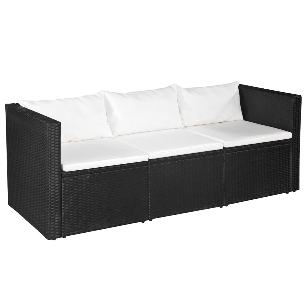 vidaXL 3-Piece Poly Rattan Lounge Set Black and White