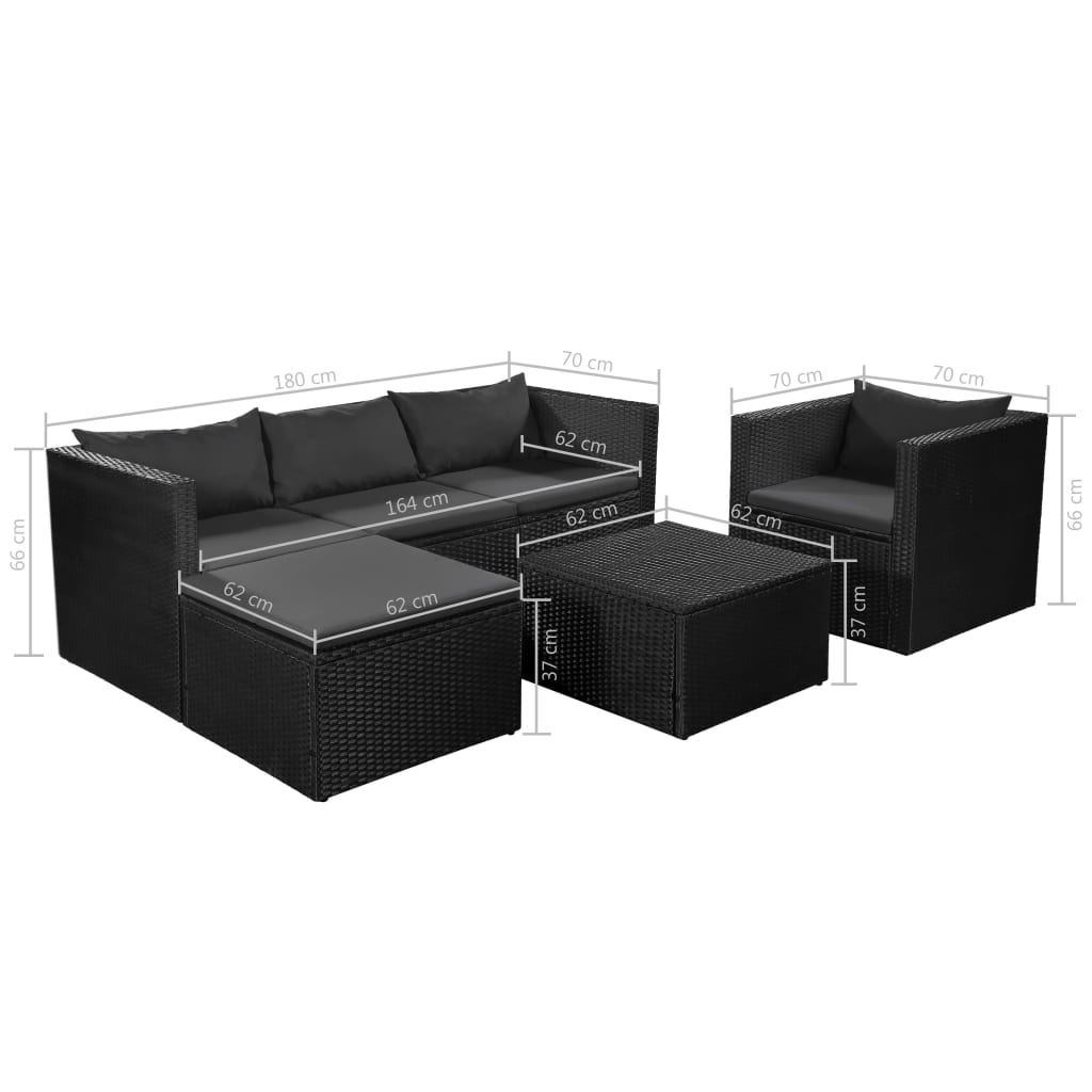 vidaXL 4-delige Loungeset poly rattan zwart en wit