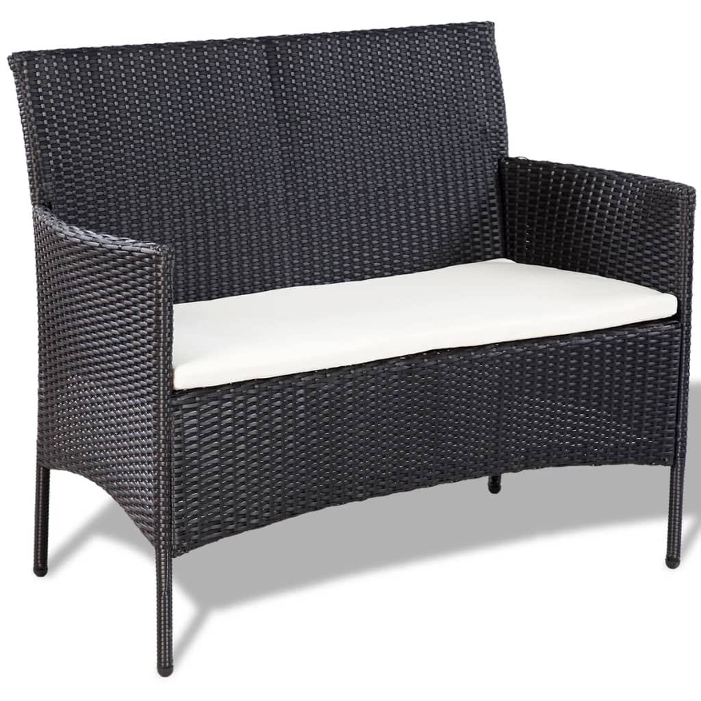 vidaXL 4-delige Loungeset met kussens poly rattan zwart