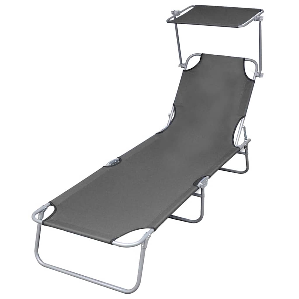 vidaXL Foldable Sun Lounger with Canopy Steel Apple Green