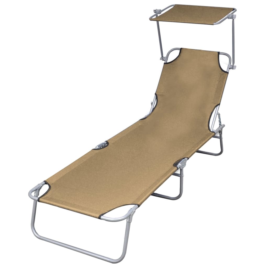 vidaXL Foldable Sun Lounger with Canopy Steel Apple Green