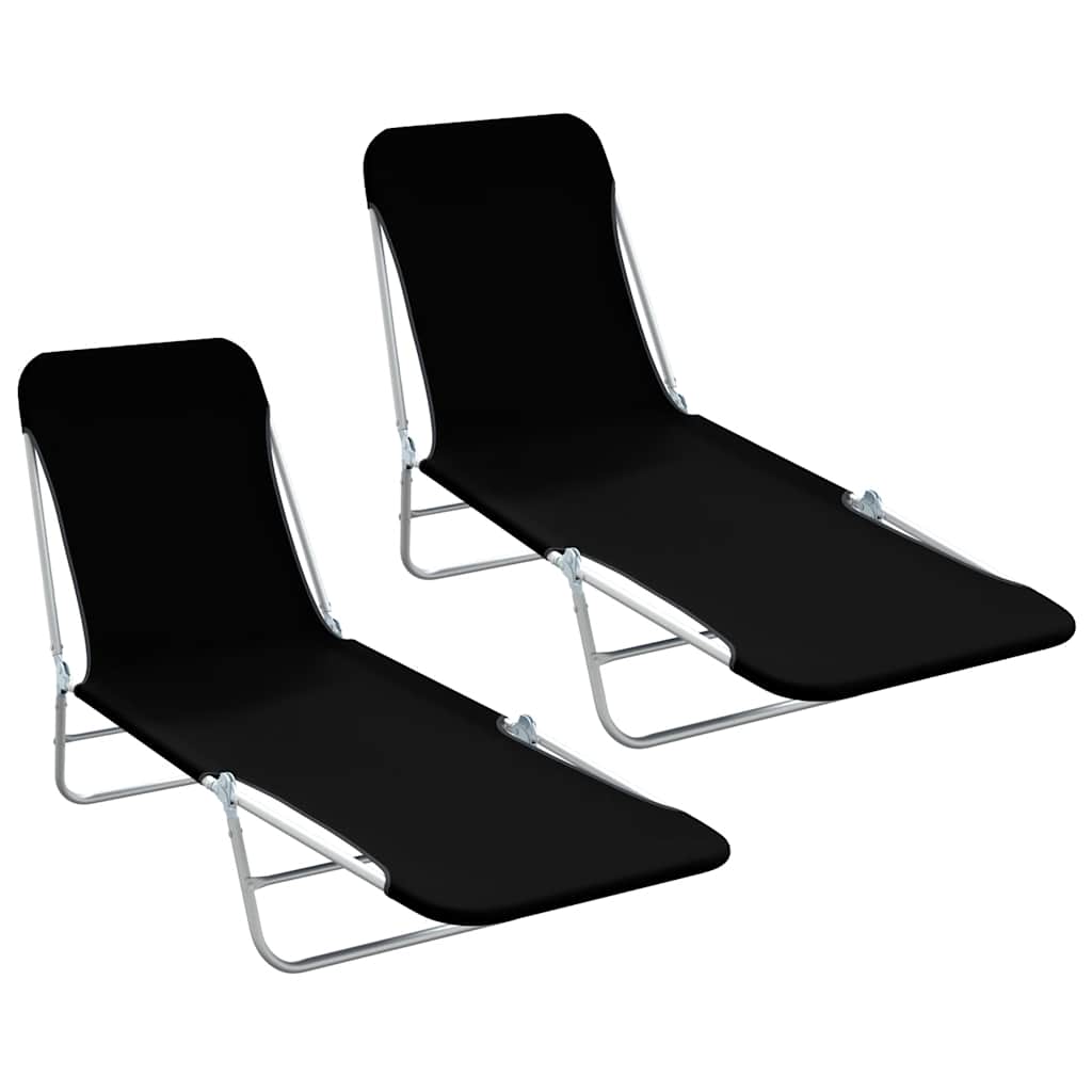 vidaXL Foldable Sun Loungers 2 pcs Steel and Fabric Green