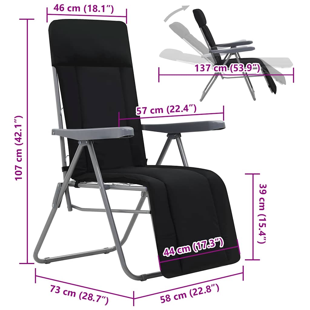 vidaXL Tuinstoelen met kussen inklapbaar 2 st zwart