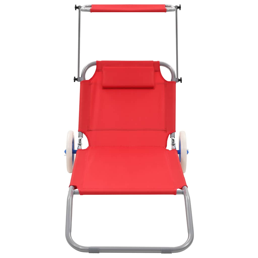 vidaXL Foldable Sun Lounger with Canopy and Wheels Steel Blue