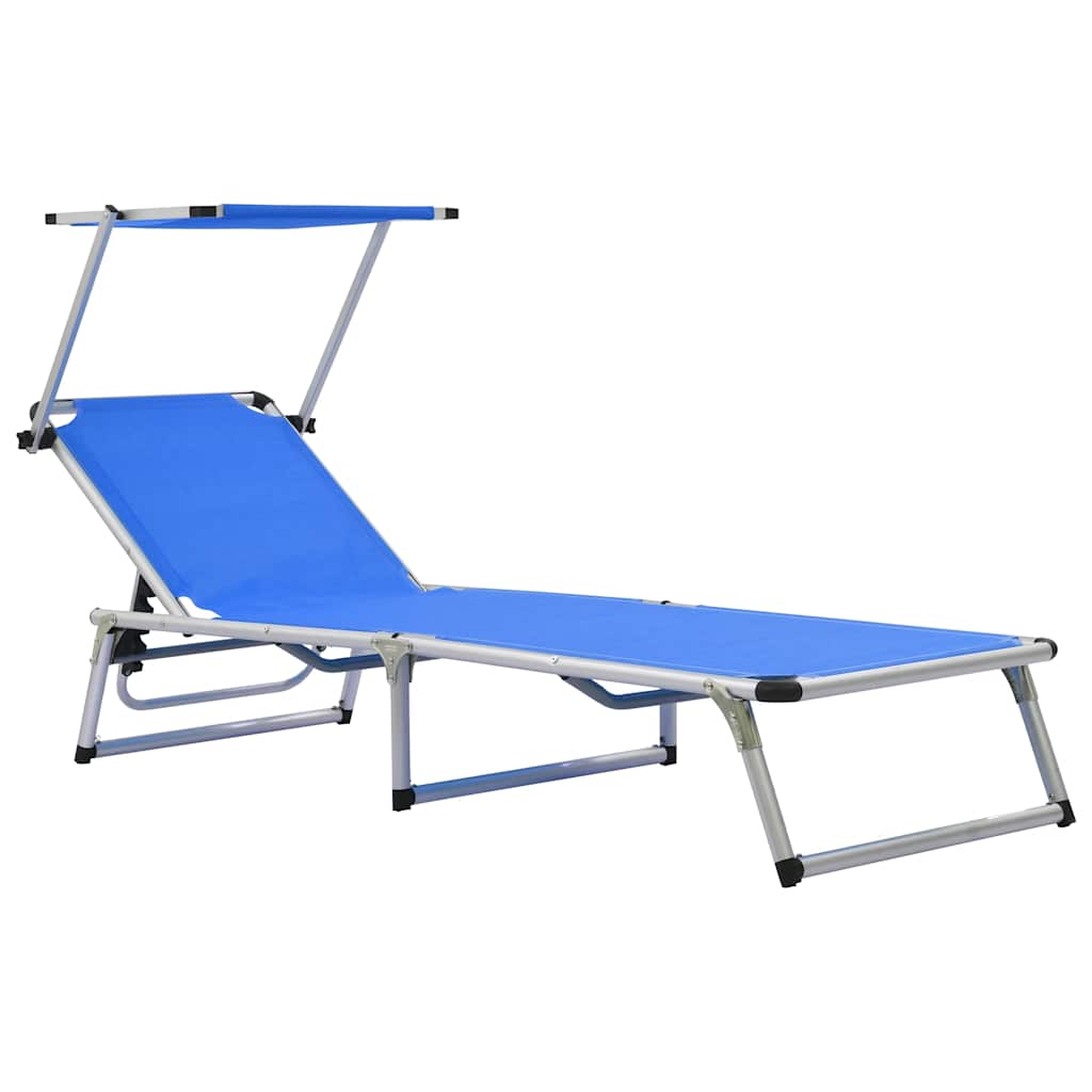 vidaXL Ligbed inklapbaar met dak aluminium en textileen blauw