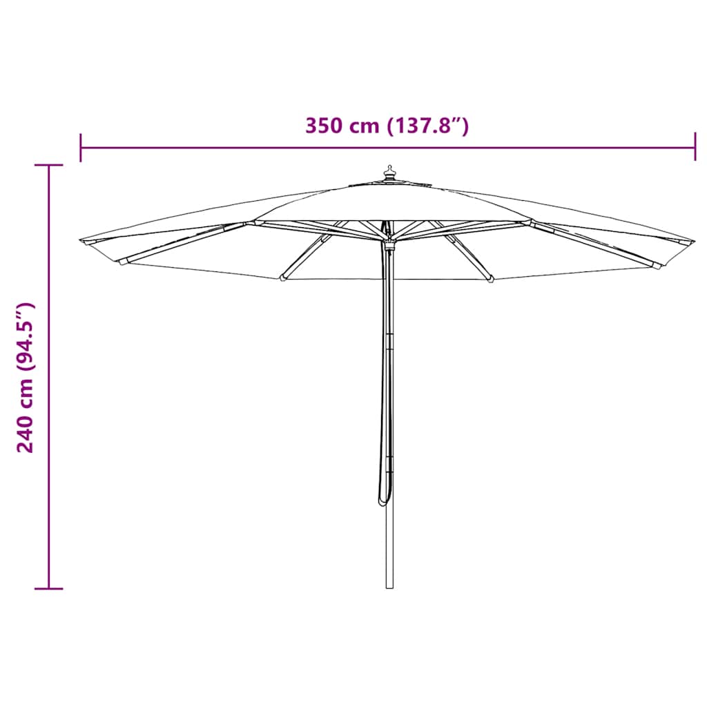 vidaXL Parasol met houten paal 350 cm zandwit