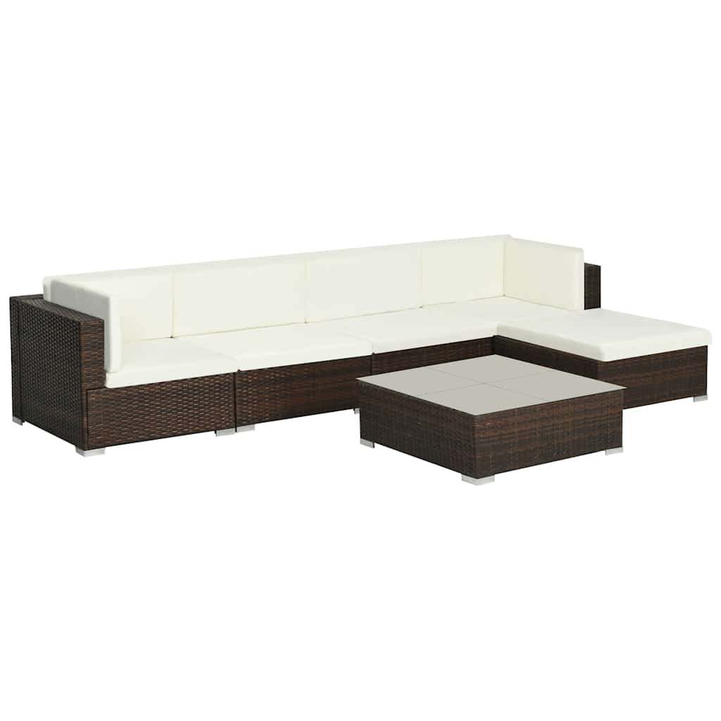 vidaXL 6-piece Lounge Set with Cushions Poly Rattan Brown