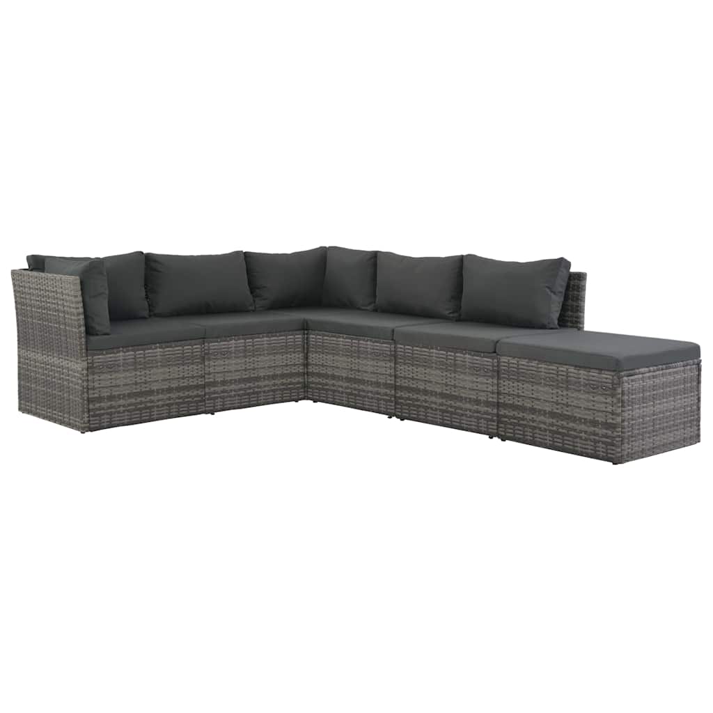vidaXL Loungeset met kussens 4-delig poly rattan grijs