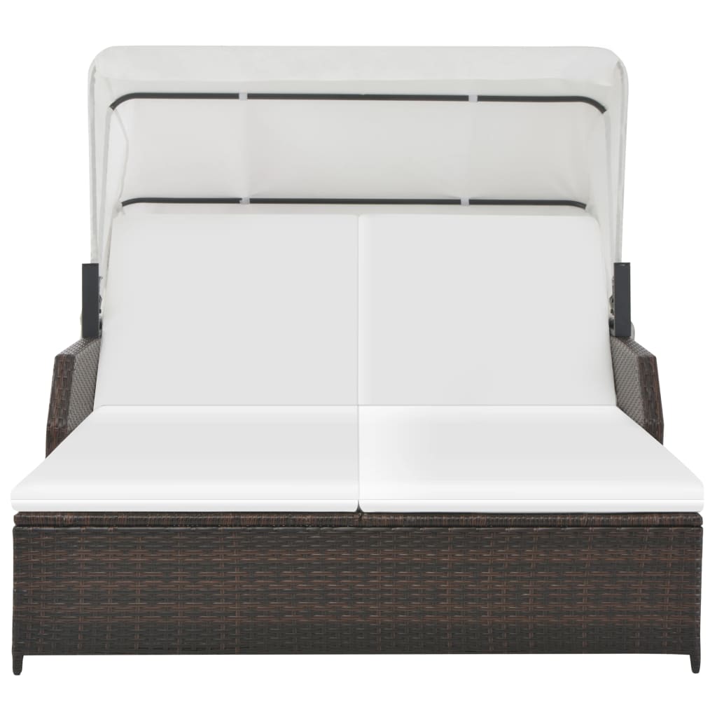 vidaXL Ligbed 2-persoons met luifel poly rattan bruin