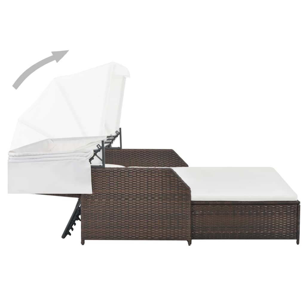 vidaXL Ligbed 2-persoons met luifel poly rattan bruin