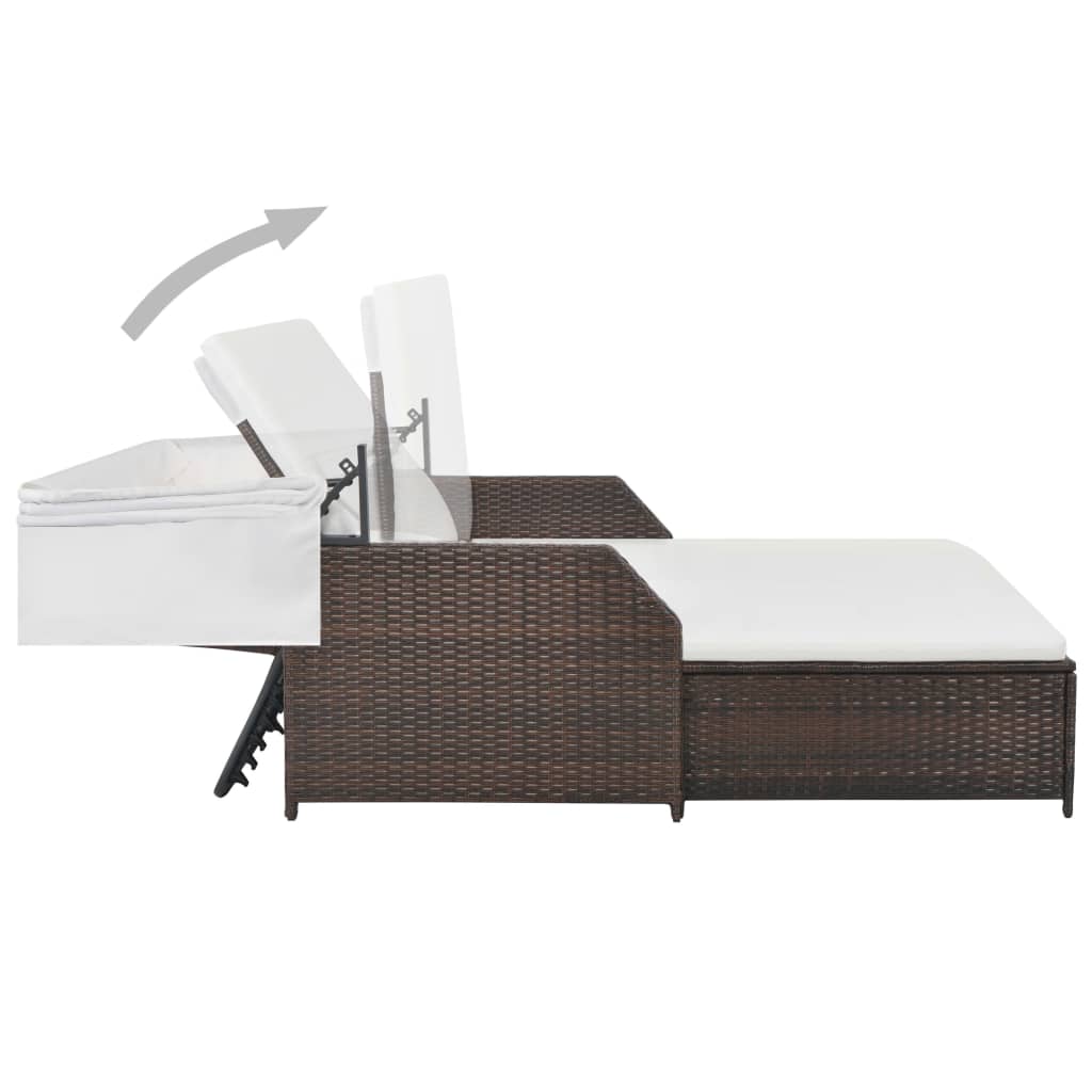 vidaXL Ligbed 2-persoons met luifel poly rattan bruin