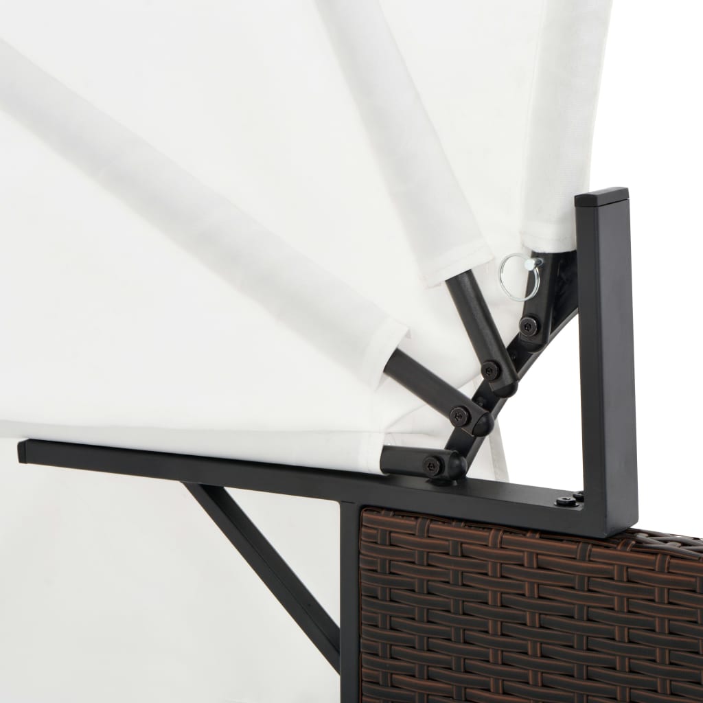 vidaXL Ligbed 2-persoons met luifel poly rattan bruin