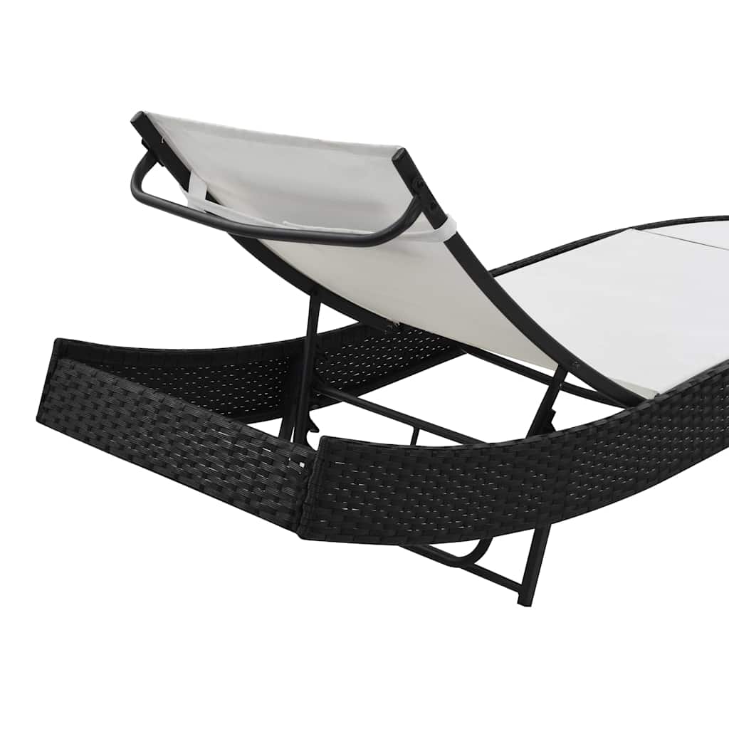 vidaXL Ligbedden 2 st met tafel poly rattan en textileen zwart