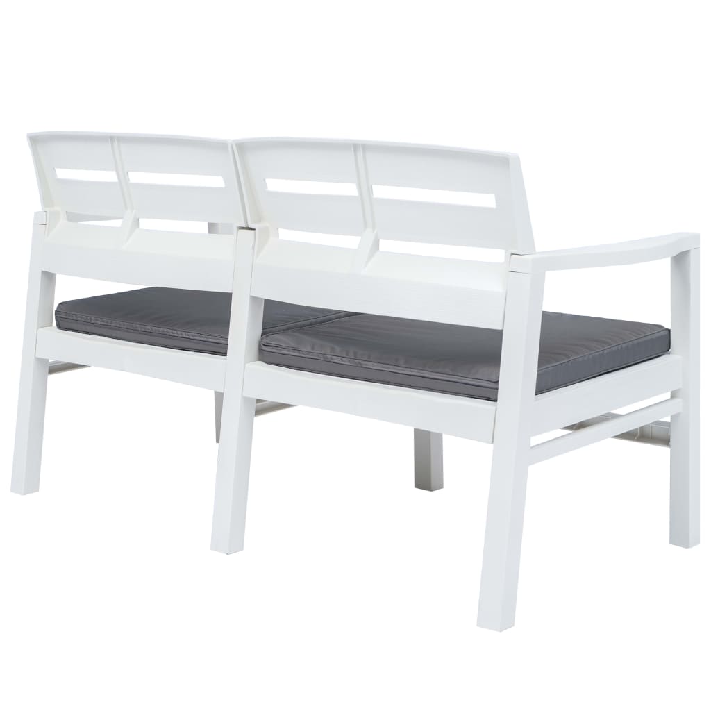 vidaXL 2-Seater Garden Bench with Cushions 133 cm Plastic White