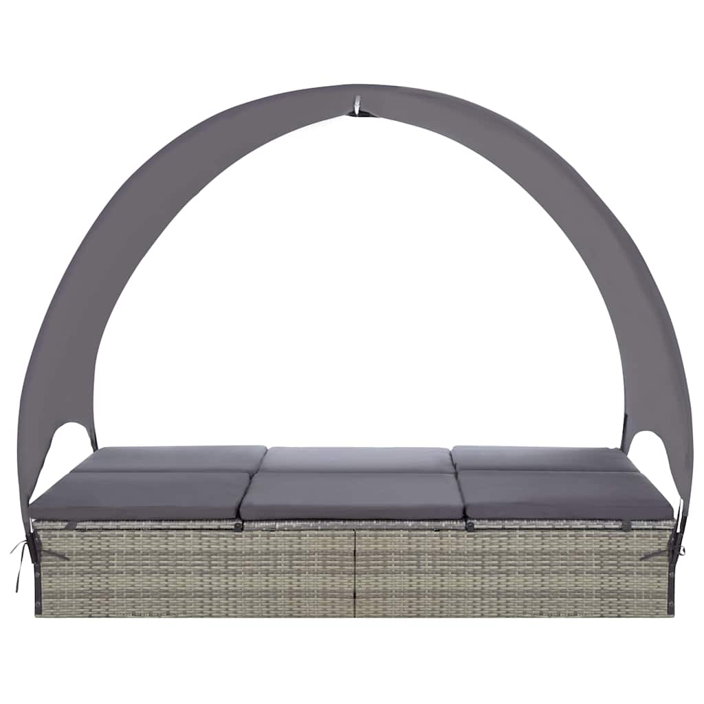 vidaXL Sun Lounger Double with Canopy Poly Rattan Brown